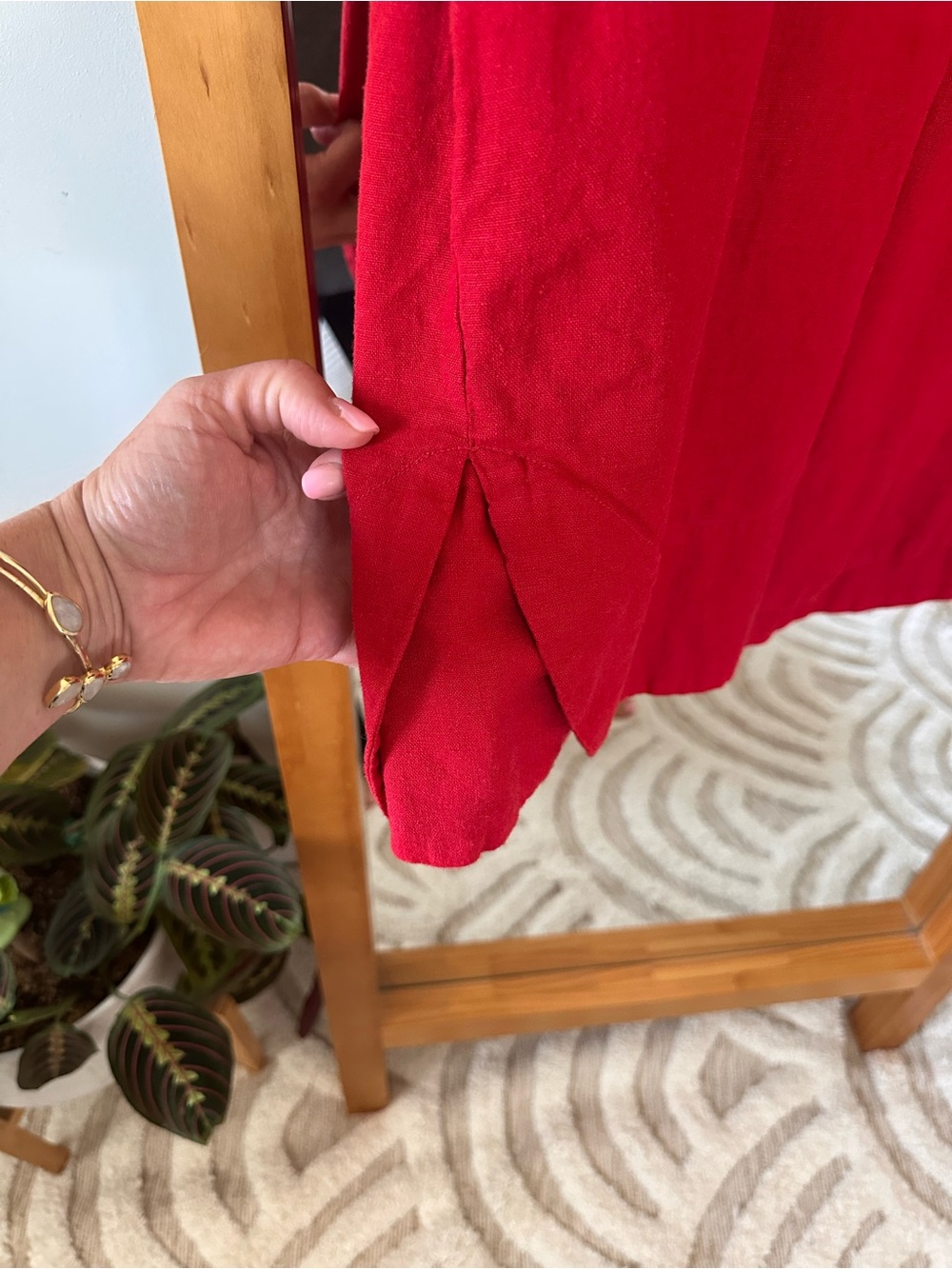 Relaxed Tunic Red V-Neck Puff Sleeve Dress Linen Blend Vacation Wear size Large - Picture 9 of 11